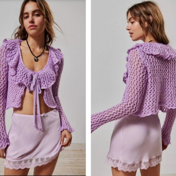 Kimchi Blue Sweaters - NWT Kimchi Blue Aster Open-Knit Purple lilac Cardigan 60s 70s retro sz Medium
